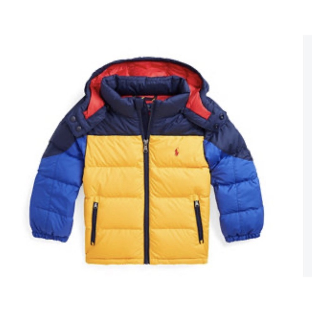 Polo Ralph Lauren Boys 3T Color Block Water Resistant Down Jacket Coat NWOT